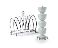 Zeal BASET8G Frühstücksset Set aus 4 Eierbechern aus Melamin auf Ständer mit verchromtem 6-teiligem Toastständer