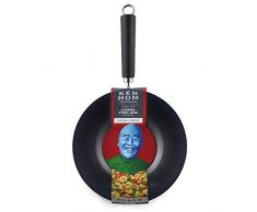 Ken Hom KH427001 Karbonstahl mit Antihaftbeschichtung, Ø 27 cm Wok, Phenolhartgriff, Schwarz