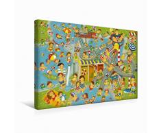 Calvendo Premium Textil-Leinwand 45 cm x 30 cm Quer Im Schwimmbad | Wandbild, Bild auf Keilrahmen, Fertigbild auf Echter Leinwand, Leinwanddruck: Lustige den Kleinen Frosch Pepi Spass Spass