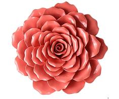 Alycaso Rose Keramik-Blumen-Wanddekoration künstliche 3D-Blumen-Wandkunst für Wohnzimmer, Zuhause, Flur, Schlafzimmer, Küche, Bauernhaus, Badezimmer, Esszimmer 7 inch rot