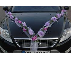 ROSEN GIRLANDE Auto Schmuck Braut Paar Rose Deko Dekoration Autoschmuck Hochzeit Car Auto Wedding Deko PKW (Rose Orchidee Lila/Lila)