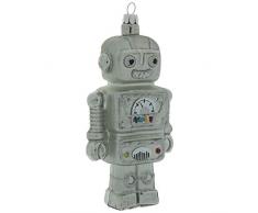 Robert Stanley Science Fiction Dekofigur Roboter aus Glas, Silbergrau für Weihnachtsbaum, StEM Science Space Geschenke für Jungen Mädchen Lehrer Sci Fi Geeks