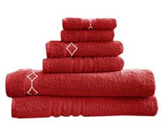 Pacific Coast Textilien Handtücher mit Diamant Bestickt, Baumwolle, Cranberry/Ivory Standard, Single, Set von 8