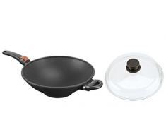 SKK 27614 Titan Induction, Guss-Wokpfanne ø32cm, antihaft-beschichtete Pfanne, induktionsgeeignet, keramisch verstärkt, mit abnehmbaren Griffen, Backofen-fest, Made in Germany