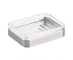 iDesign 24230EU Casilla Seifenschale für Badezimmer Waschtisch, Küchenspüle, 11,7 x 8,9 x 5,4 cm, durchsichtig/gebürstetes nickel, Glas