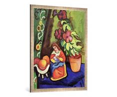 Gerahmtes Bild von August Macke Stilleben mit Madonna, Petunie und Äpfeln, Kunstdruck im hochwertigen handgefertigten Bilder-Rahmen, 70x100 cm, Silber Raya