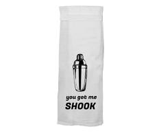 Twisted Wares Mehlsack-Geschirrtuch – You Got Me Shook – Lustiges Geschirrtuch mit fester Schlaufe zum Aufhängen – weißes Geschirrtuch