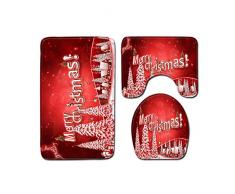 Wrewing Weihnachtsmann Badteppich Set 3-teilig Anti-Rutsch-Badeteppich Weihnachtsdeko für Bad Besondere Wünsche Christmas Greetings