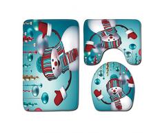 WREWING Weihnachts-Badematten-Set, dreiteilig, rutschfeste Badezimmerteppiche, Weihnachtsdekoration, für Badezimmer, besondere Wünsche (Schneemann)