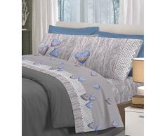 Savoltex Snc KOMPLETTE Lett PENSIERI DELICATI Herz Holz BLAU Doppelbett