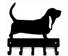 Das Metall Hausierer Basset Hound Schlüssel Rack/Hund Leine Kleiderbügel mit 5 Haken Casual Large 9 inch Wide schwarz