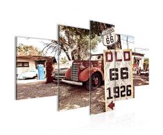 Bilder Vintage Auto Route 66 Wandbild 200 x 100 cm Vlies - Leinwand Bild XXL Format Wandbilder Wohnzimmer Wohnung Deko Kunstdrucke Rot 5 Teilig - MADE IN GERMANY - Fertig zum Aufhängen 609851a