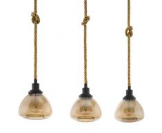 EGLO Pendellampe Rampside, 4 flammige Vintage Pendelleuchte im Industrial Design, Hängelampe aus Stahl, Glas: Amber, bedampft, Fassung: E27, Farbe: schwarz, braun
