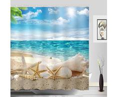 Sylbapestry Strand Seestern DUSCHVORHANG Textil WASCHBAR Seashell Badezimmer Decor Digital Bedruckt no-fade blau