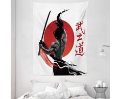 ambesonne Japanische Decor Kollektion, Brave Samurai mit seiner Lanze gegen schwarz Demon Wolf Wild Kampf Thema Polyester-,-Badezimmer Dusche Vorhang, 213,4 cm Extra Lang,, Textil, Multi 11, 60 W By 80 L