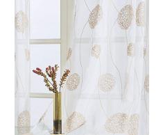 MRTREES Floral bestickte durchscheinende Vorhänge Wohnzimmer Blumen Stickerei Vorhang Durchsichtig Schlafzimmer Semi Voile Vorhang Panels Nest Muster Fenster Behandlung Set 2 Panels Gardinen Stange Tasche Modern W54×L72 beige
