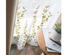 MELODIEUX Weizen Stickerei, Leinen, Vorhänge, Polyester-Mischgewebe, Flower Green(Sheer), W52 x L84