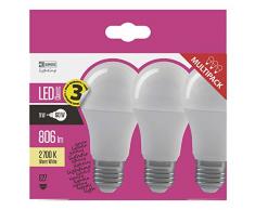 EMOS LED Lampe 3er Pack / A60 / A+ / 9 W/ersetzt 60 W Glühbirne / E27 Sockel/Lichtleistung 806 Lumen/Warmweiß – 2700 Kelvin / 30000 Stunden Lebensdauer, Glas, Transparent, 15,2 x 6 x 11,2 cm