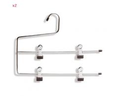 M Home Kleiderbügel Porta-Faldas Metall Chrom mit 2 Armen und Zange, Metall, Grau, 34 x 1 x 24 cm