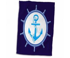 3dRose Nautical Artwork-Anchor-Décor. White-Blue and Navy. Ocean-Sea Handtücher, Mehrfarbig, 15 x 22