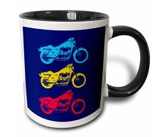 3dRose Motorrad Schwarz, Blau, Gelb, Rot und. Deko Navy-Two Ton, schwarz, Kaffeebecher, Keramik, Schwarz/Rot/Blau/Gelb, 10.16 cm x 7,62 x-Uhr