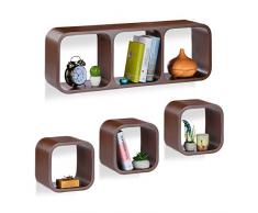 Relaxdays Cube Regal, 4er Set, Schwebend, Quadratisch, Modernes Design, Hoch- & Querformat, Kinderzimmer, MDF, Braun