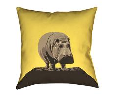 ArtVerse Katelyn Smith Vintage Yellow Nilpferd Zoo Poster 71,1 x 71,1 cm Bodenkissen doppelseitiger Druck mit verdecktem Reißverschluss und Einsatz 28 x 28