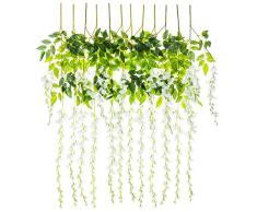 Miss Bloom Künstliche Wisteria Weinrebe, 1 m, Frühlingsblumen, Dekoration, Seidenpflanzen, Girlanden für zuhause Küche, Wand, Kunstpflanze, Rattan, für draußen, Hochzeit, Party, Dekoration, 12 Stück weiß