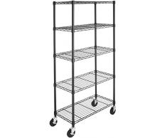 AmazonBasics - Regal mit Rollen und 5 Regalböden - Schwarz