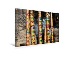 Calvendo Premium Textil-Leinwand 45 cm x 30 cm Quer, Räucherstäbchen mit Chinesischen Schriftzeichen | Wandbild, Bild auf Keilrahmen, Fertigbild auf Echter Riesen-Räucherstäbchen, China Orte Orte