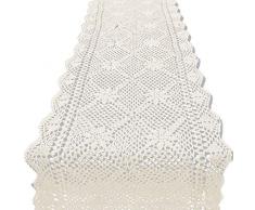 KEPSWET TideTex Handgefertigte Häkeldecke aus Baumwolle mit Hohlspitze, rustikales Blumendesign, Lange Sofakissen, Strick-Tischdecke, Mehrzweck-Einsatz, Baumwolle, beige, 14x48