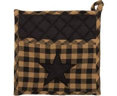 VHC Brands Primitive Tabletop Kitchen Black Fabric Loop Cotton Appliqued Pocket Star Topflappen, Baumwolle, Rabenschwarz