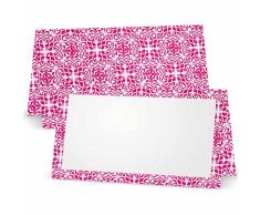 Rosa Design Tischkarten, flach oder Zelt Stil – 10 oder 50 Pack – Weiß blanko vorne mit Muster Bordüre – Placement Tisch Name Platz Stationery Party Supplies – Jede Gelegenheit oder Event – Abendessen Lebensmittel