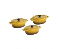 axentia Kasserolle 3er-Set Sorrel in Gelb - Schmorkasserolle 15cm oval - Bräter mit Deckel - Schmortopf backofengeeignet - Mini-Kasserolle für Mikrowelle - Keramiktopf ca. 0.2 Liter