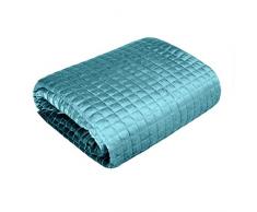 Eurofirany Bettüberwurf Velvet Samt Tagesdecke Gesteppte Decke Überwurf Steppdecke Elegant Edel Glamour Schlafzimmer Wohnzimmer Gästezimmer Lounge, Blau, 220X240cm