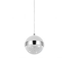 EGLO Pendelleuchte Licoroto, 1 flammige Hängelampe Modern, Elegant, Hängeleuchte aus Stahl, Glas und Granille in Chrom, Satiniert, weiß , Klar, Esstischlampe, Wohnzimmerlampe hängend mit G9 Fassung