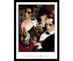 Buyartforless Juarez Machado Kunstdruck, gerahmt, 61 x 32 cm, abstrakte Figurative Gemälde, Kellner Gießen Champagnergläser an Bar, Schwarz