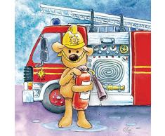 Happy Spaces Leinwandbild für Kinder, Kunstdruck, Newton Firefighter von Rory Tyger (50 x 50 x 2 cm