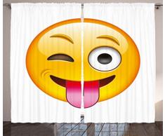 Emoji-Vorhänge von ambesonne, Alien Smiley, mit Big Eyes Kreatur aus dem Weltraum Nebel Galaxy Bild, Wohnzimmer Schlafzimmer Fenster Drapes 2 Panel Set, gelb und blau, Textil, Multi 3, 108 W By 63 L