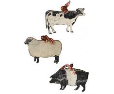 K&K Interiors 52868A Holzfigur Bauernhoftiere mit rustikaler Glocke (3 Stile), MDF