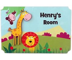 Rikki Knight Henrys Room Türschild, 3D-Giraffe auf Dschungel, mit Namen für Kinder- und Babyzimmer