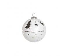 EUROCINSA Ref.28018 Glaskugel Anhänger weiß mit Silber mit Hirschen, Pins und Sternen 15 Øcm 1 Stück, 15 cm
