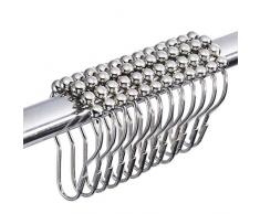 KABB HKS-02 Edelstahl Vorhangringe Haken für Badezimmer Duschstange 12 Stück (Nickel poliert), Silber