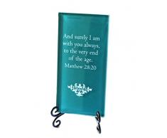 und Dass Ich Bin mit Ihnen Immer Inspirierende Glas Schild. Die Meisten Bequeme Scipture Vers, für Ihren Schreibtisch. von Lifeforce Glas. Dark Teal.