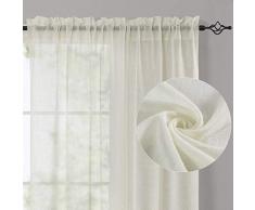 Vorhang für Schlafzimmer, Leinen, strukturiert, durchscheinend, für Wohnzimmer, Vorhänge, Stangentasche, 2 Paneele Modern 63 L |Pair Offenes Gewebe, Beige