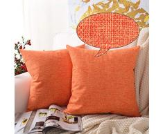 MERNETTE Pure quadratisch dekorativer Überwurf-Kissen Kissen Fällen Kopfkissen Robuster Baumwolle Leinen-Mischgewebe für Sofa 45,7 x 45,7 cm, 2 Stück, Baumwoll-Leinen, Orange, 45,7 x 45,7 cm