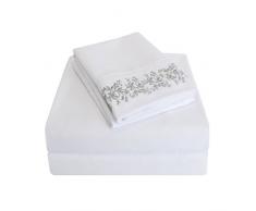 Superior Super Weiches Licht Gewicht knitterfrei-Bettlaken-Set mit floraler Spitze Stickerei Kissenbezügen in Geschenk-Box, 100% gebürstete Mikrofaser, weiß/grau, Twin/X-Large, 3-teilig