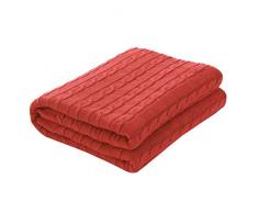 PENCK gewebte Decke aus 100 % Baumwolle, gestrickt, weich, leicht, für den Sommer – massives Häkelpullover, Textur, Zopfüberwürfe für Couch/Sofa, Auto, Heimdekoration 60 x 78 Inches Orange/Rot