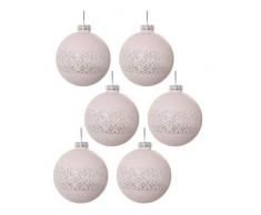 Glaskugel matt Creme mit kleinem Rautenmuster 6er Set 8cm