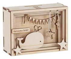 Rayher 62924505 DIY Geldgeschenk Verpackung Baby zur Geburt, 3D Geschenkbox aus Holz zum Gestalten, 15-teilig, 11,5x8,5x5 cm